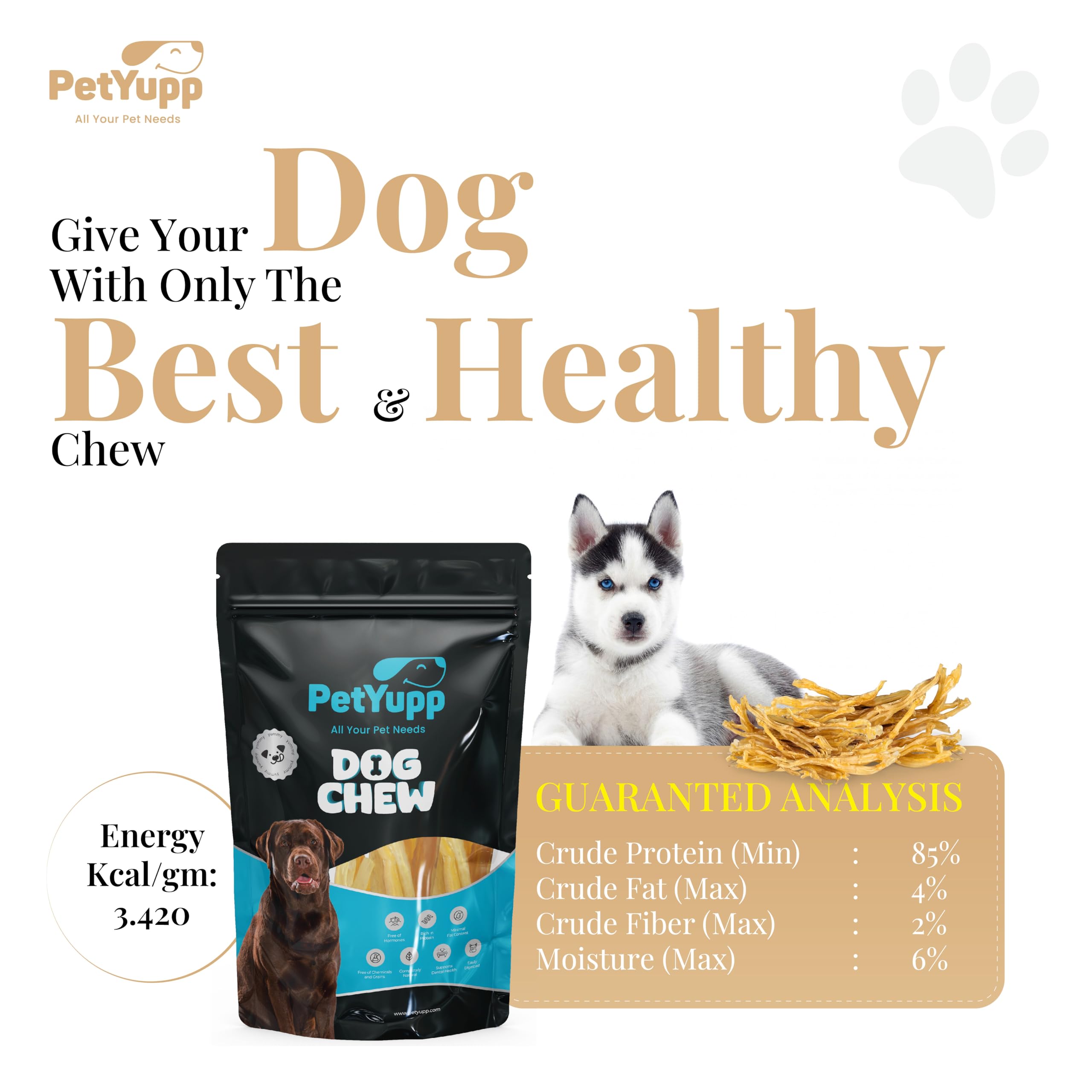 PetYupp Water Buffalo Tendon Dog Chews - 14 oz - 100% Natural Dog Treats - for Small, Medium & Large Dog, High-Protein, Low-Fat & Easy Digest Dog Treats, Promotes Dental Health - No Additives