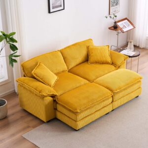 chaise longue indoor with movable ottoman, 84.6" modern corduroy loveseat lounge sofa chair with deep seat, upholstered l shaped modular sectional sofa couches for living room, apartment, yellow