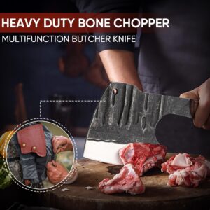 Dream Reach Newest Meat Bone Cleaver Knife for Meat Cutting,Handmade Heavy Duty Butcher Knife with Sheath, Hand Forged Full Tang Chopper for Kitchen, Outdoor Cooking and BBQ