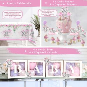 169 pc Premium Pink Elephant Baby Shower Decorations Girl, Balloon Garland Arch, Balloons Boxes, It's A Girl Backdrop, Tablecloth, Cake Topper - Decoracion de Baby Shower para Niña