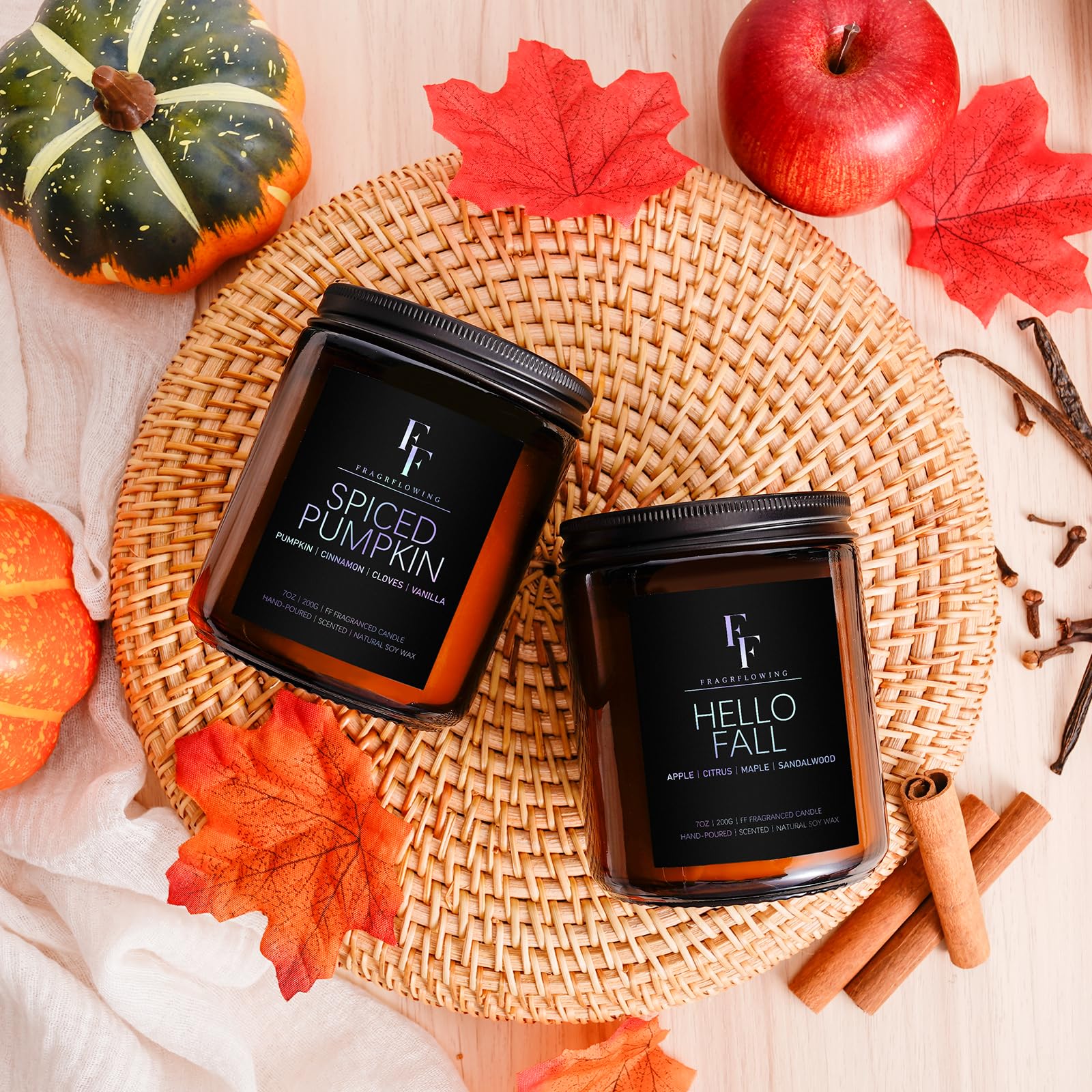 Fall Candle, Apple Wreath Scented Candles for Home, Natural Soy Autumn Candle Aromatherapy Candle, 7 oz Jar Candles Fall Gifts for Women Men