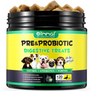 probiotics chews for dogs - pre & probiotic digestive treats for dog, support gut health, seasonal allergies, itchy skin, dog supplement soft chews for pet immune system for dogs - 120pc/duck flavor