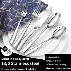 40-Piece Silverware Set, Heavy Duty Stainless Steel Flatware Set Service for 8, Modern Design Cutlery Utensil Sets, Dinner Fork Knife Spoon Eating Tableware Sets for Home, Dishwasher Safe