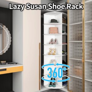 HMEEN 7 Tier Rotating Shoe Rack Tower, Easily Assembled Lazy Susan Shoe Rack, 360° Spinning Shoe Rack Circular Storage, Multi-Purpose Round Shoe Rack, White