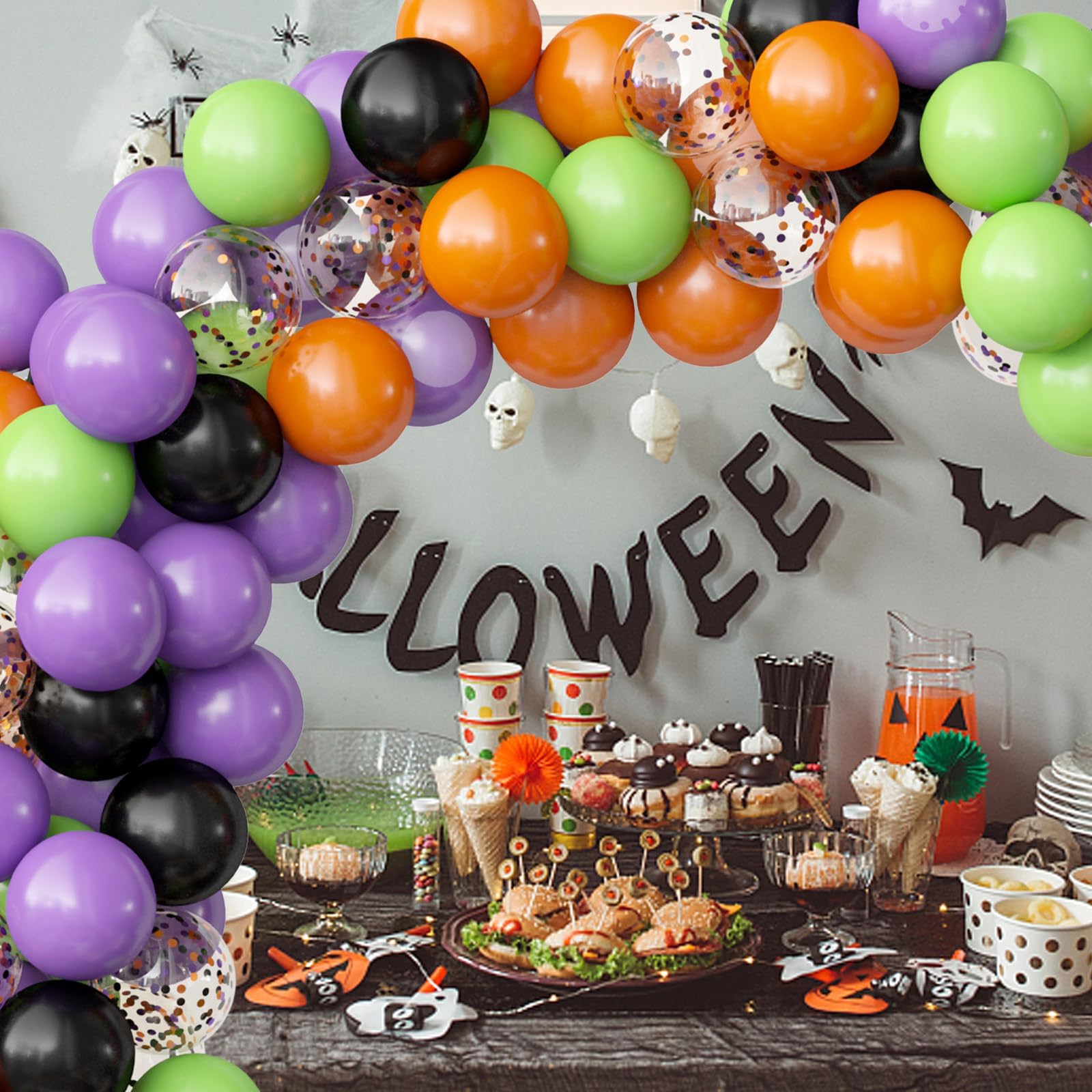 OuMuaMua 62PCS Halloween Party Balloons Decorations, 12 Inch Black Orange Green Purple Balloons Confetti Balloons for Kids Halloween Party Decorations Birthday Baby Shower Bachelorette Favors Supplies