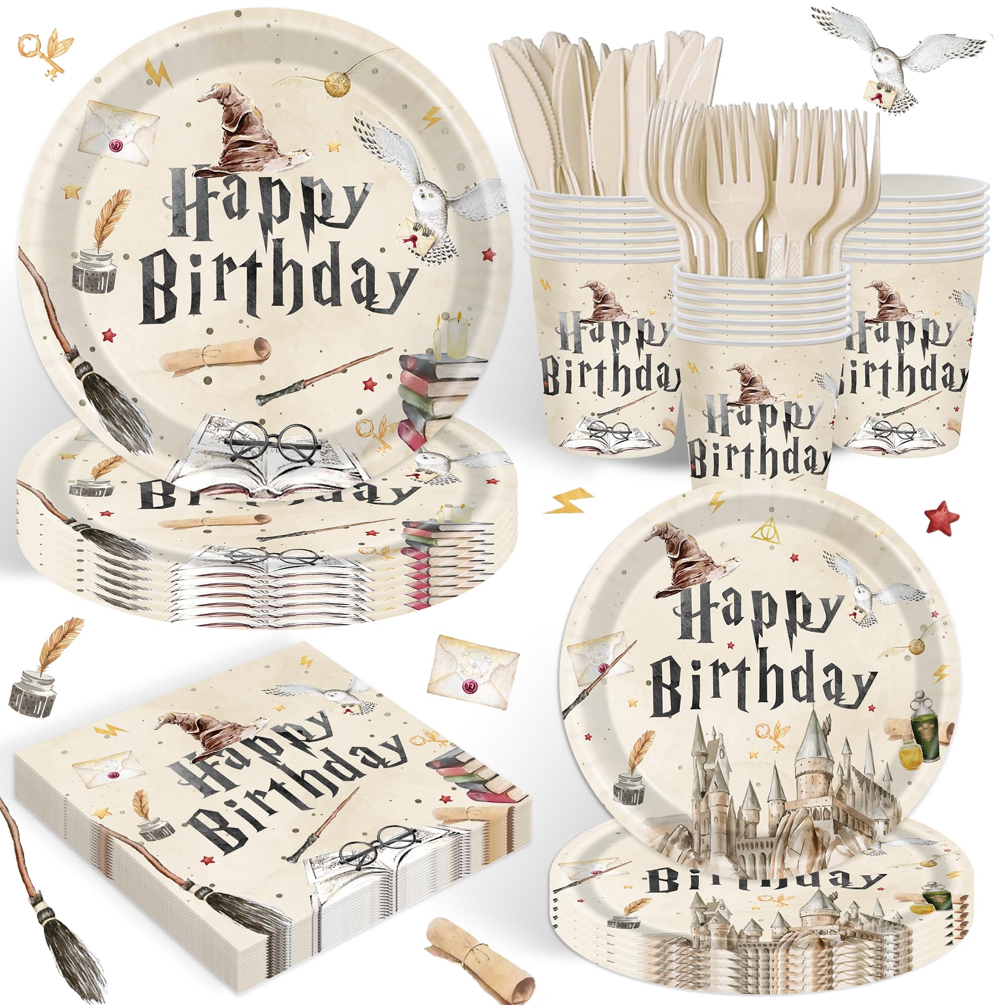 Magical Wizard Birthday Party Supplies Magical School Decorations for Kids Boys Birthday Magic Wizard Themed Plates Napkin Cups Disposable Tableware Set Serves 20 Guests