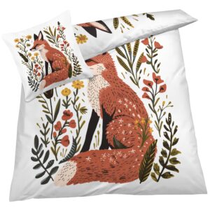 OmErsa Fox Duvet Cover King Size Bedding Set 3 PCS, Cartoon Animal Comforter Cover & 2 Pillowcases Soft Microfiber Patterned Bedroom Decorations for Adults Teens