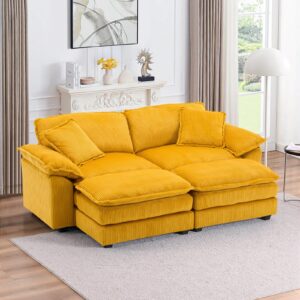 Chaise Longue Indoor with Movable Ottoman, 84.6" Modern Corduroy Loveseat Lounge Sofa Chair with Deep Seat, Upholstered L Shaped Modular Sectional Sofa Couches for Living Room, Apartment, Yellow