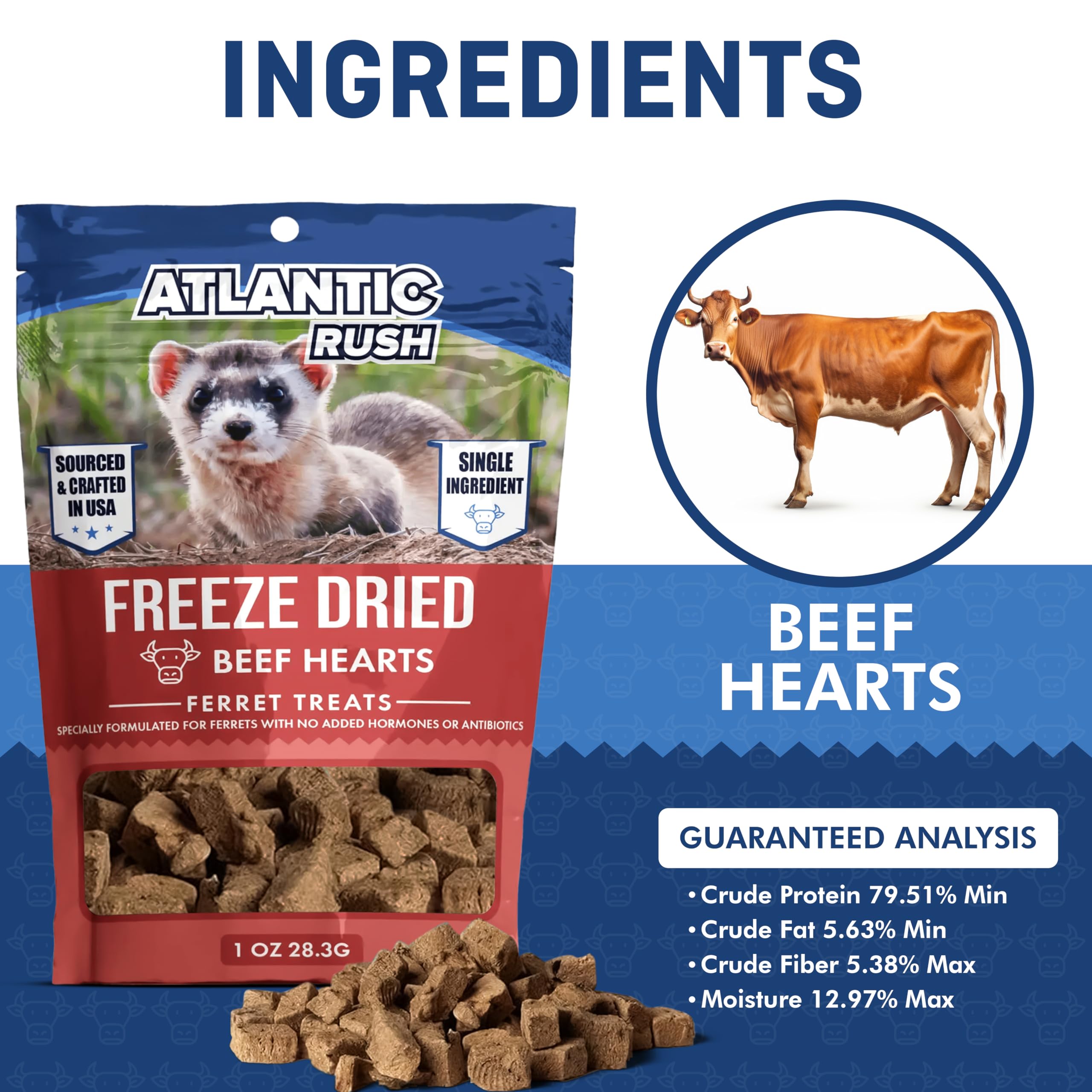 Freeze Dried Small Pet Treats - 1oz Resealable Bag of Treats for Ferrets - Ferret Snacks - Single Ingredient Ferret Food With No Preservatives Or Fillers- Small Animals Treats (1 oz, Beef Heart)