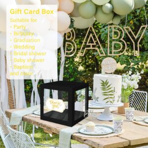 LIKAJON 1 Pack Black Card Box for Party, Transparent Wedding Card Box Gift Cards Receiving Box Money Box for Birthday, Bridal or Baby Showers, Retirement, Anniversary, Graduation, Raffle Ticket Box