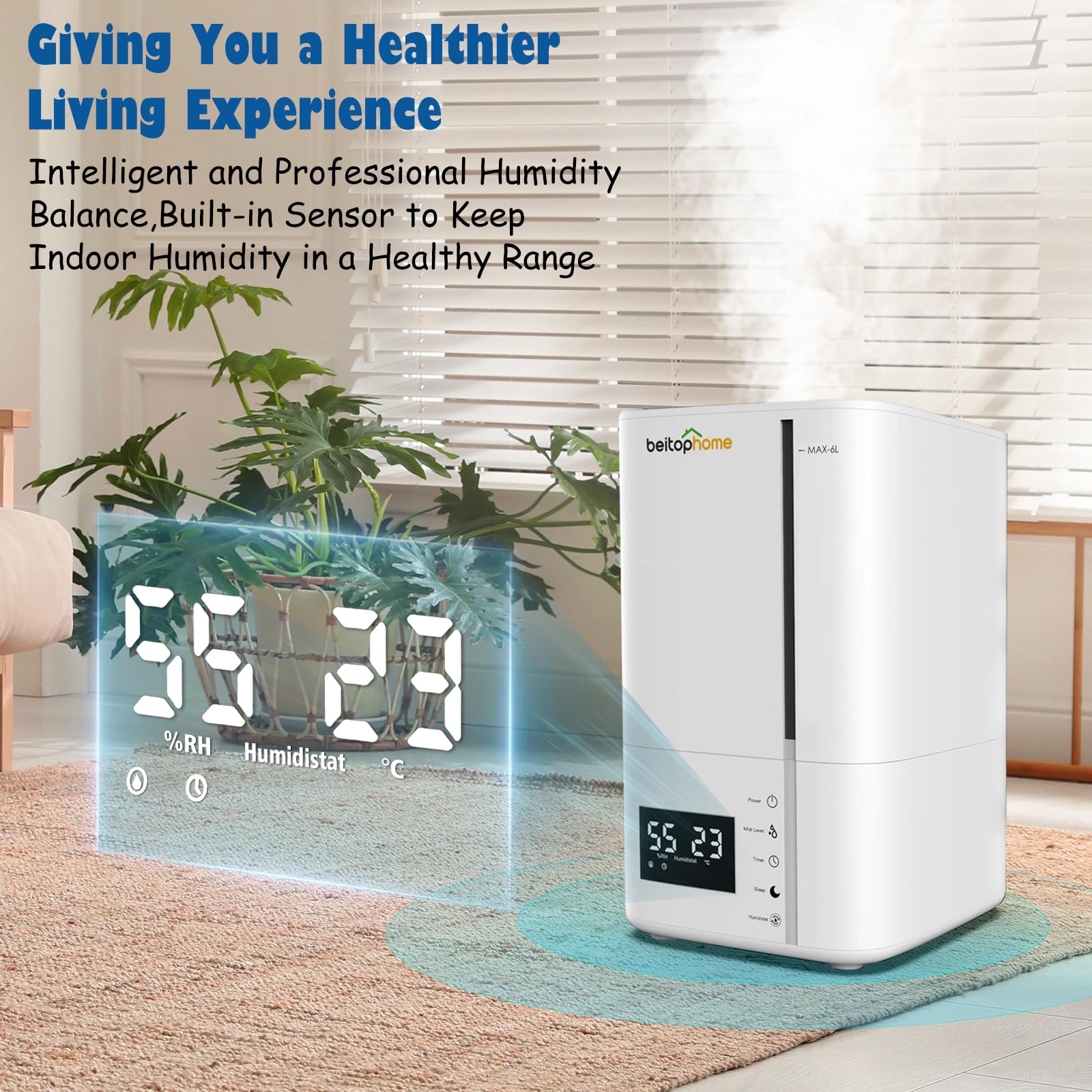 6L Humidifiers for Bedroom Large Room, Cool Mist Humidifier for Baby and Plants, Top Fill Humidifiers with Remote Control, Smart Humidistat Control, Timer, Quiet, Adjustable Mist