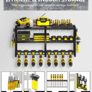 Birodeko Power Tool Organizer Wall Mount, Heavy Duty Utility Tool Rack with 8 Drill Holders and 3-Layer High Capacity Storage Rack for Cordless Tool Screwdriver Plier Hammer Holder