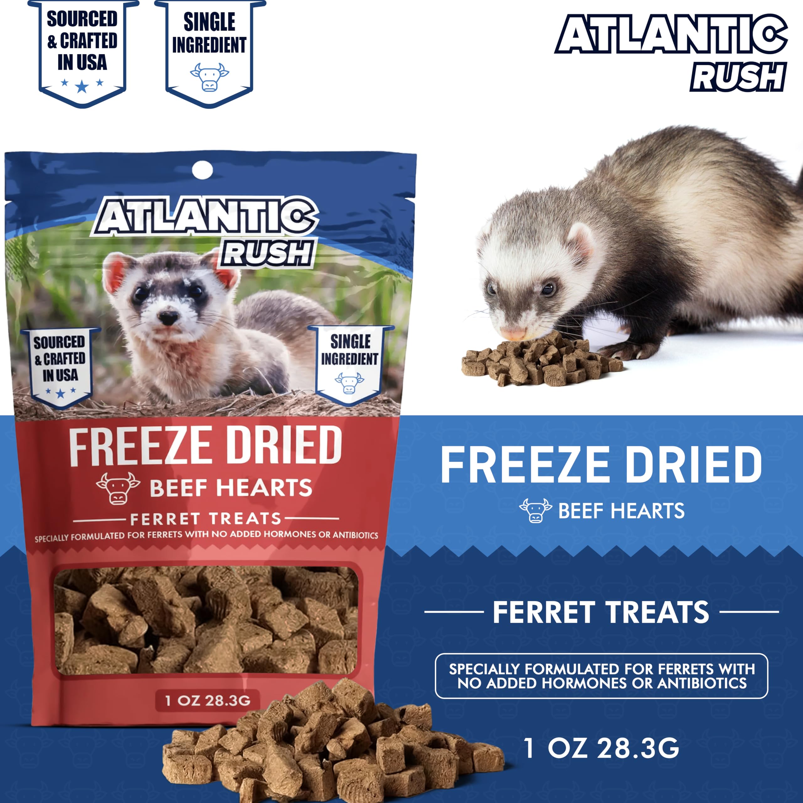 Freeze Dried Small Pet Treats - 1oz Resealable Bag of Treats for Ferrets - Ferret Snacks - Single Ingredient Ferret Food With No Preservatives Or Fillers- Small Animals Treats (1 oz, Beef Heart)