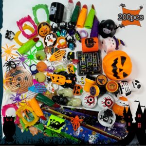 SQZUWIT 200pcs Halloween Party Toys Assortment for Kids Halloween Party Favors Prizes Box Toy Assortment Classroom Trick Treating Halloween Treasure Box Toys