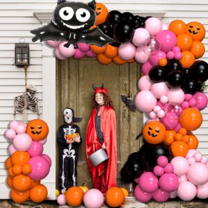 BACOKEY Halloween Balloons Halloween Balloon Garland Arch Kit With Black Orange Hot Pink Balloons Ghost Bat Foil Balloon for Baby Shower Birthday Party Halloween Party Decoration