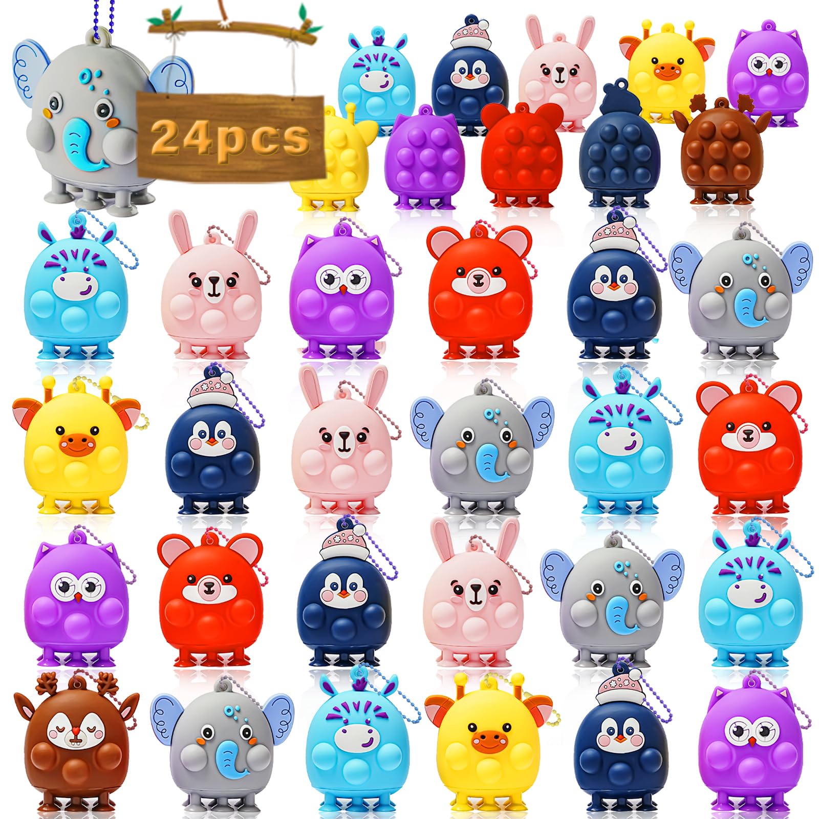 24 Pcs Party Favors for Kids, 3D Animal Pop Fidget Toys Bulk, Sensory Bath Suction Toys for Toddlers, Carnival Treasure Classroom Prizes Box Toys, Fidget Stocking Stuffers Birthday Party Gifts