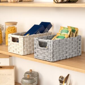 GRANNY SAYS Small Wicker Baskets for Organizing, Storage Basket for Shelves, Shelf Baskets with Handles, Waterproof Woven Basket for Living Room, Rectangular Baskets for Entryway