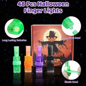 HUSUIME 48 Pcs Halloween Party Favors for Kids, Halloween Finger Lights Glow In The Dark Spooky Halloween Light Up Toys Trick or Treat Halloween Goodie Bags Fillers Bulk for Halloween Party Supplies