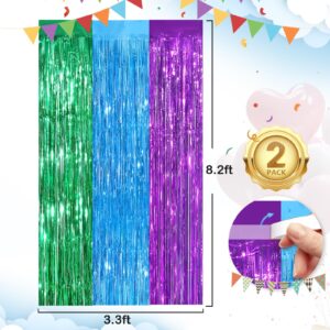 Rainbow Metallic Tinsel Foil Fringe Curtains Backdrop 2Pack 3.3x8.3Ft Party Streamers for Birthday Party Decorations Halloween Christmas Decors Foil Curtain Backdrop for Bachelorette Bridal Party