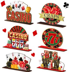 juexica 6 pcs casino party decoration casino table signs casino night table centerpieces wooden las vegas themed party decorations poker decor for housewarming casino bar birthday party supplies