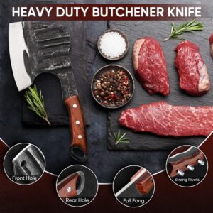 Dream Reach Newest Meat Bone Cleaver Knife for Meat Cutting,Handmade Heavy Duty Butcher Knife with Sheath, Hand Forged Full Tang Chopper for Kitchen, Outdoor Cooking and BBQ