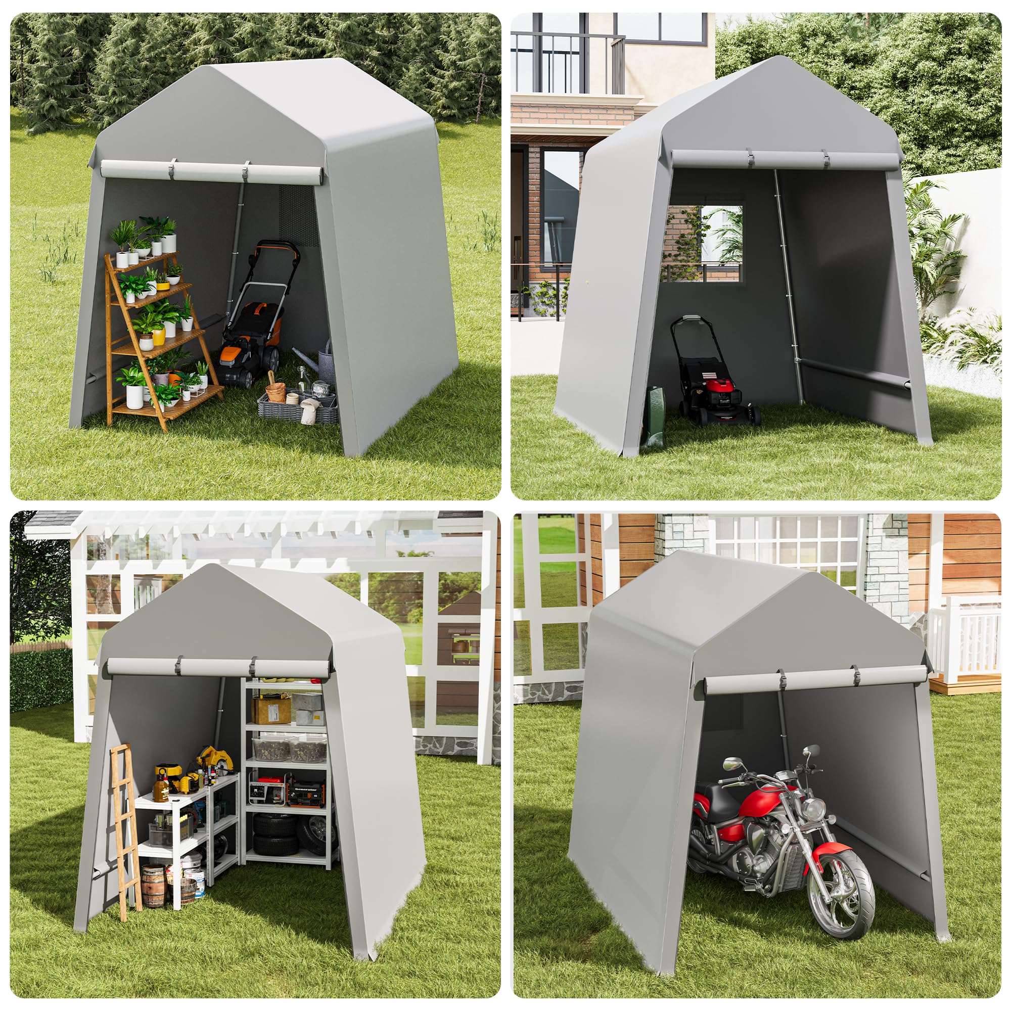 GarveeLife 7x12ft Portable Garage, Outdoor Storage Shelter Shed with Doors and Vent, Waterproof and Uv Resistant Anti-Snow Portable Garage Kit Tent for Motorcycle, Outdoor Tools