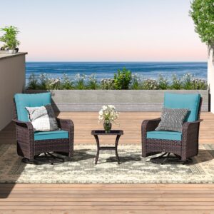 Knnbxa 11 Pieces Patio Furniture Set Modular Outdoor Set with 2 Swivel Chairs Outdoor Sectional Wicker Rattan Sofa Set w/55000 BTU Fire Pit Conversation Set for Backyard Porch-Blue