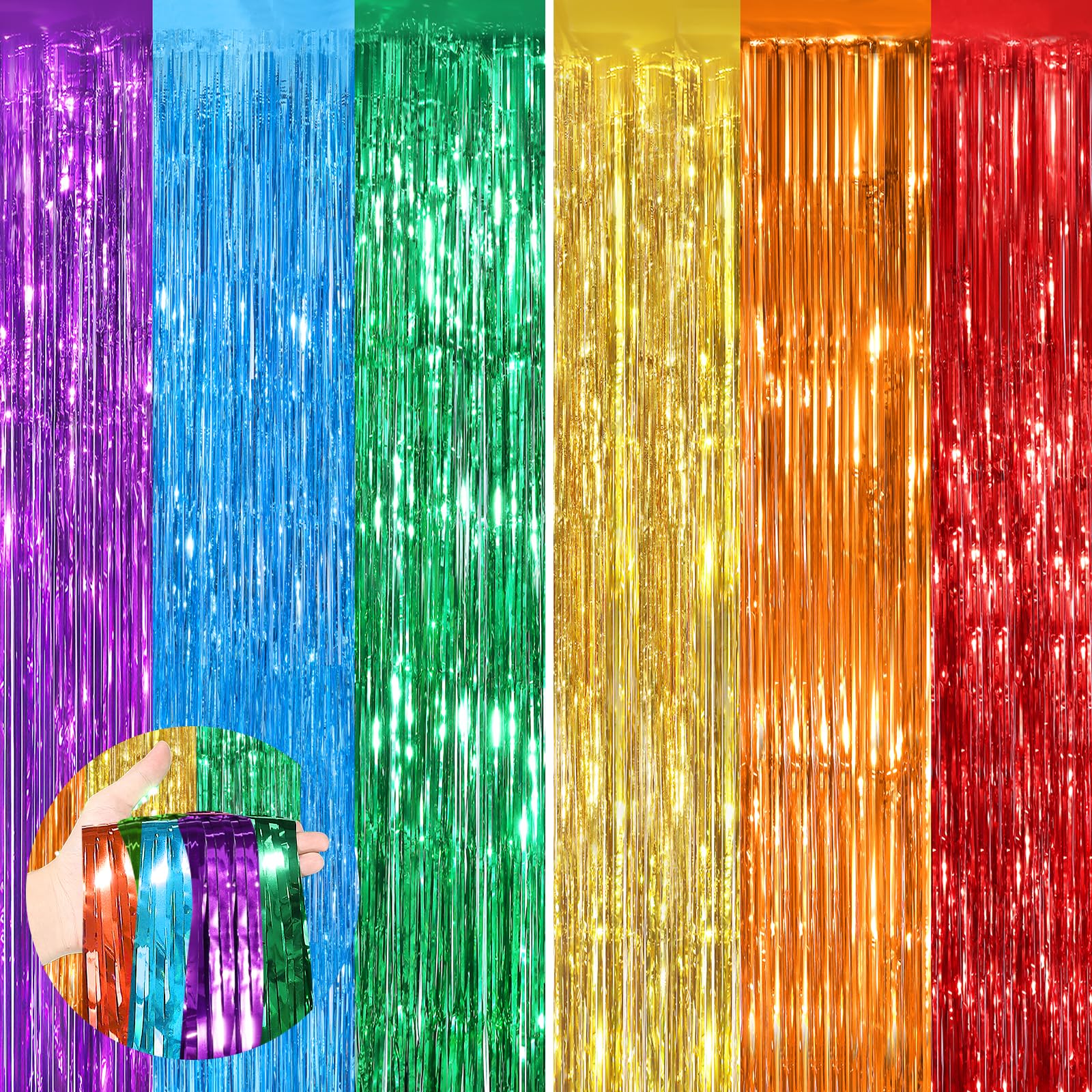 Rainbow Metallic Tinsel Foil Fringe Curtains Backdrop 2Pack 3.3x8.3Ft Party Streamers for Birthday Party Decorations Halloween Christmas Decors Foil Curtain Backdrop for Bachelorette Bridal Party