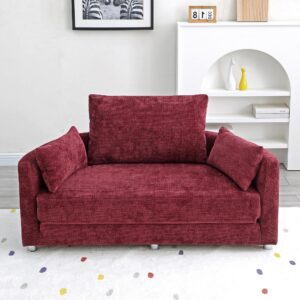 JURMALYN Foldable Sofa Bed, Folding Sleeper Couch Circular Floor Sofa Bed Futon Couch Bed Convertible Loveseat Sofa Round Sofa Couch for Balcony Living Room Dark Red