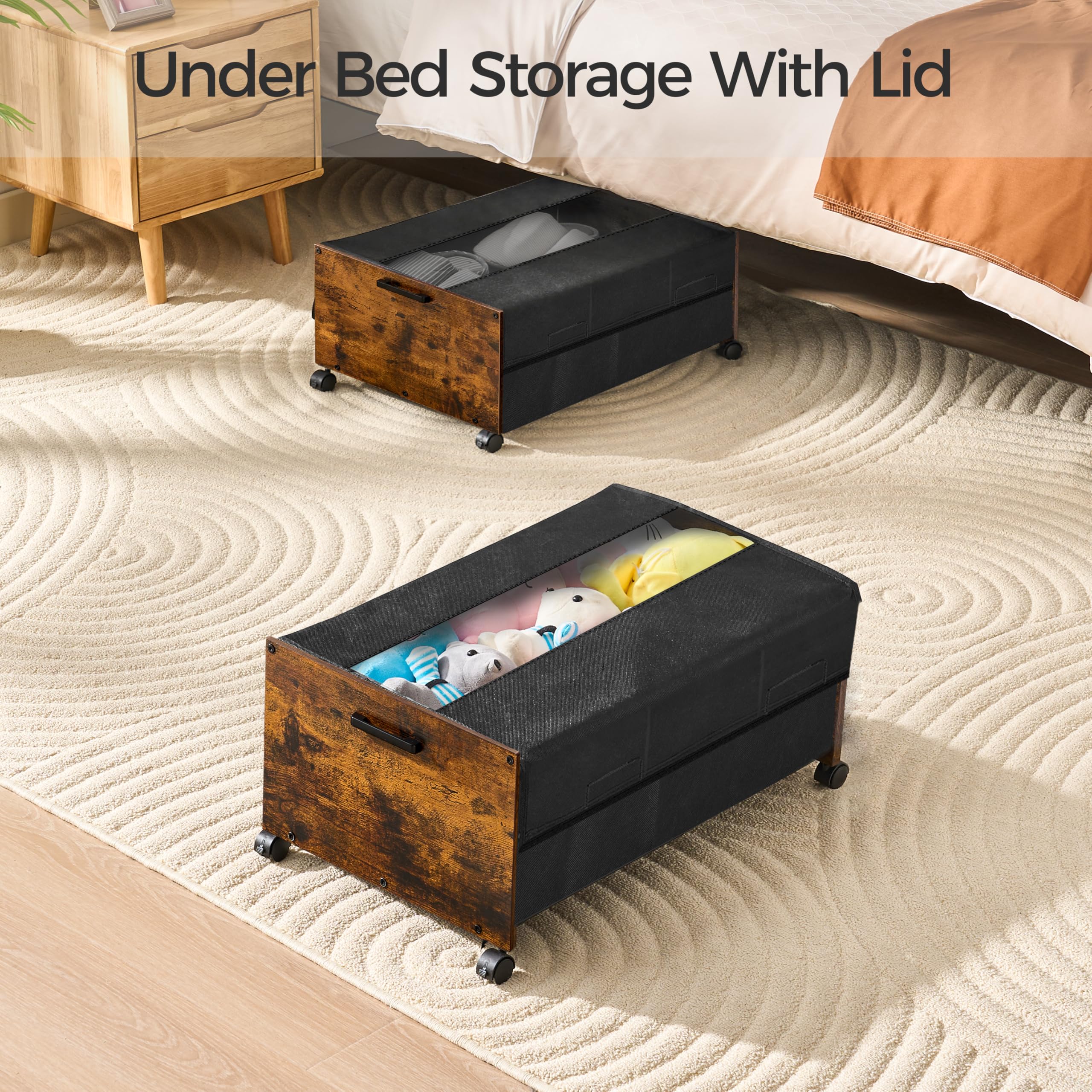 FOUCSSOMEI Under Bed Storage with Wheels, Under Bed Drawers On Wheels, Rolling Under Bed Storage with Metal Frame, for Clothes Shoes Blanket Toys, Patented Design