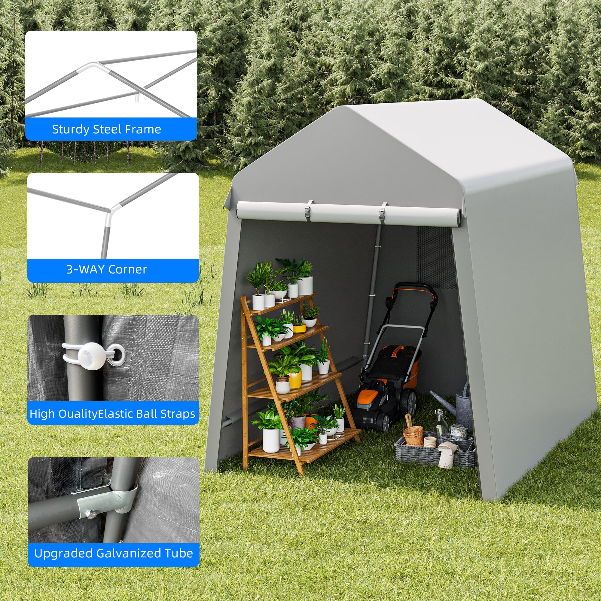 GarveeLife 7x12ft Portable Garage, Outdoor Storage Shelter Shed with Doors and Vent, Waterproof and Uv Resistant Anti-Snow Portable Garage Kit Tent for Motorcycle, Outdoor Tools