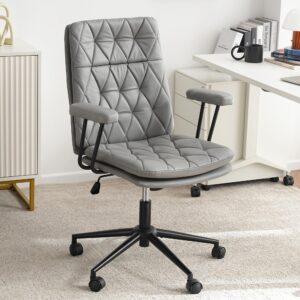 eyythung executive office chair mid back suede fabric desk chair modern midback cross legged chair with wheels height adjustable tilt vanity chair for office, meeting room grey