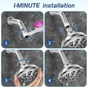 VKZK 10-Mode High Pressure Shower Head Fixed Showerhead, Anti-Clogging Silicone Nozzles-Premium Quality Luxury Design(Luxury Polished Chrome) - 1-Min Install Easy Clean Adjustable Angles