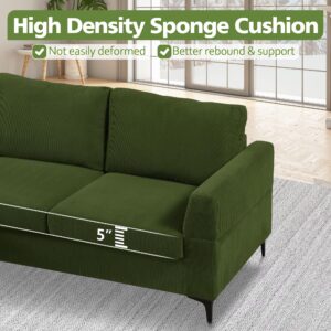 POUUIN 96" Corduroy Sectional Sofa Couch,L Shape Couches for Living Room,3 Seat Reversible Chaise Sofa Convertible Lounge Corner Sofa Living Room Furniture Set (Green)