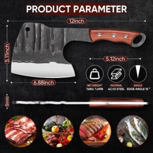 Dream Reach Newest Meat Bone Cleaver Knife for Meat Cutting,Handmade Heavy Duty Butcher Knife with Sheath, Hand Forged Full Tang Chopper for Kitchen, Outdoor Cooking and BBQ