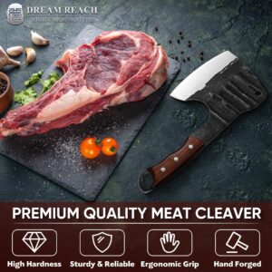 Dream Reach Newest Meat Bone Cleaver Knife for Meat Cutting,Handmade Heavy Duty Butcher Knife with Sheath, Hand Forged Full Tang Chopper for Kitchen, Outdoor Cooking and BBQ