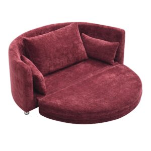 JURMALYN Foldable Sofa Bed, Folding Sleeper Couch Circular Floor Sofa Bed Futon Couch Bed Convertible Loveseat Sofa Round Sofa Couch for Balcony Living Room Dark Red