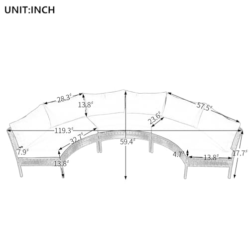 LOUHME 3-Piece Curved Outdoor Conversation Set, All Weather Semicircle Sectional Sofa with Metal Frame and Cushions, Outdoor Half-Moon Patio Furniture Set for Patio Deck Garden, Gray