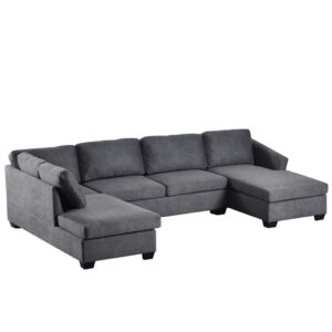 FANCUF Large U-Shape Sectional Sofa, Extra Wide Chaise Lounge Couch, Grey, Suitable for Living Rooms, Apartments