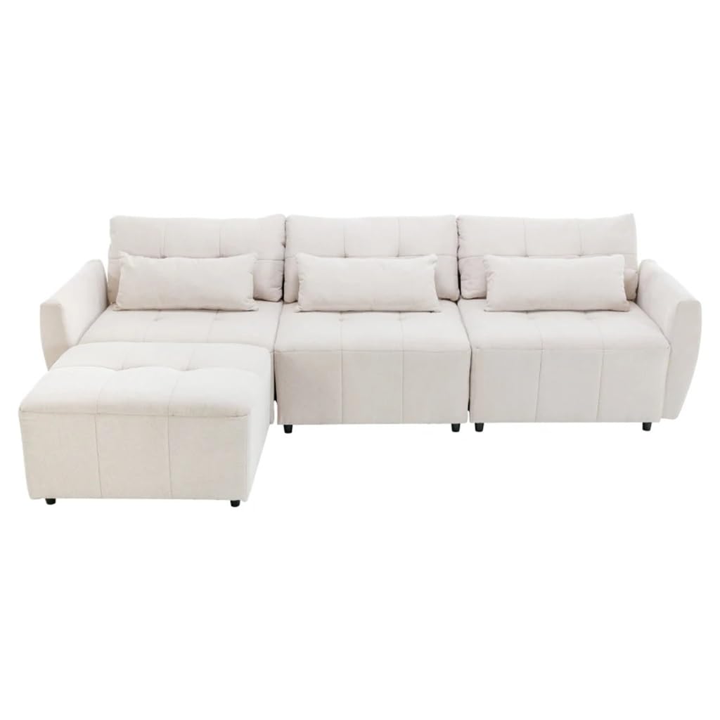 FANCUF 113.3" Sectional Sofa,Comfort Convertible Couch 3-Seat L-Shaped Sofa with Movable Ottoman and