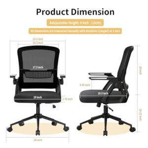 naspaluro Office Computer Desk Chair Ergonomic Mesh Flip-Up Arms Comfy Chair with Mid Back Cushion Lumbar Support Adjustable Height Tilt Swivel Chair for Home Bedroom Study Working, Black