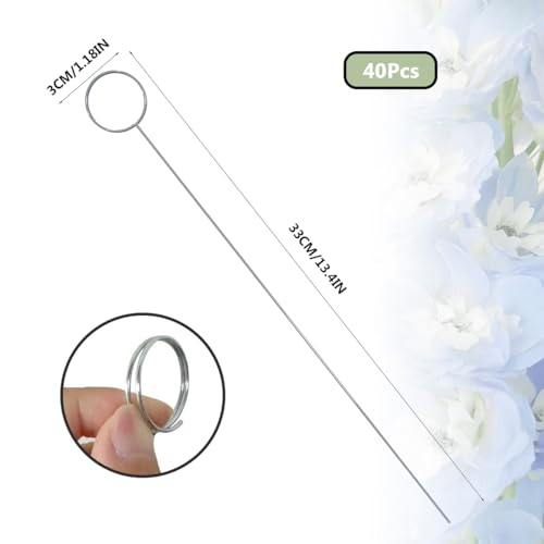 Floral Card Holder Picks,Flower Card Holder Stick Metal Flower Picks,Picture Holders for Centerpiece 40pcs for Wedding Party Bouquet,Birthday Photo Arrangement Round Silver