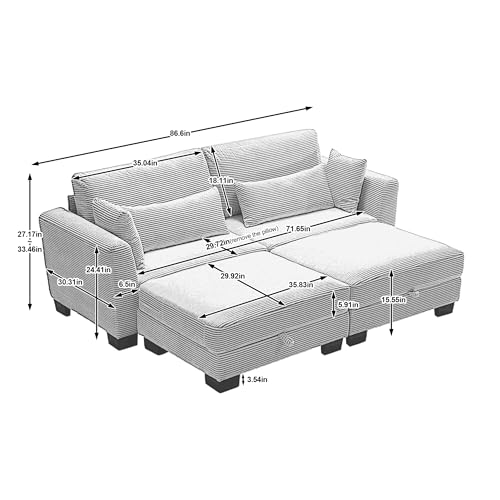 Reversible Modular Sectional Sofa Cloud Couch Convertible Corner Sofabed Daybed with 2 Movable Ottoman and Storage, Oversized Comfy Corduroy Upholstered Lounge Sofá Bed for Living Room, Apartment