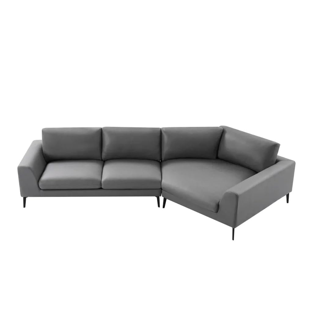 FANCUF Leather Corner Sectional Sofa with Metal Legs, Huge Corner Wedge Design, English Arm Sofa for Living Room, Grey