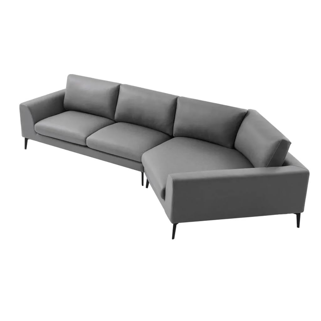 FANCUF Leather Corner Sectional Sofa with Metal Legs, Huge Corner Wedge Design, English Arm Sofa for Living Room, Grey