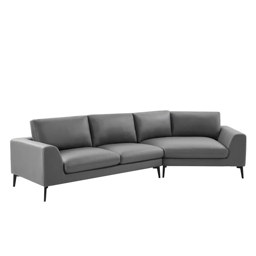 FANCUF Leather Corner Sectional Sofa with Metal Legs, Huge Corner Wedge Design, English Arm Sofa for Living Room, Grey