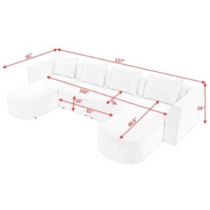 FANCUF U Shape Sofa,Sectional Sofa Including 2 Single Seats & 2 Chaises, Modular Sofa,Loop Yarn Fabric Living Room Sofa(E)