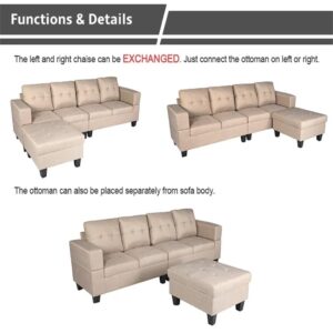 FANCUF 98.5'' Fabric Couch, L-shape Selctional Sofa for Living Room with Ottoman Left and Right Interchangeable