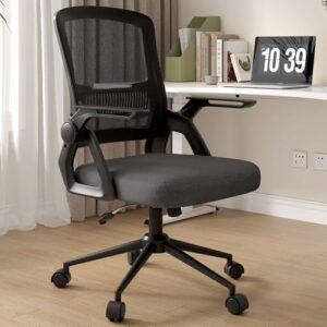 naspaluro office computer desk chair ergonomic mesh flip-up arms comfy chair with mid back cushion lumbar support adjustable height tilt swivel chair for home bedroom study working, black