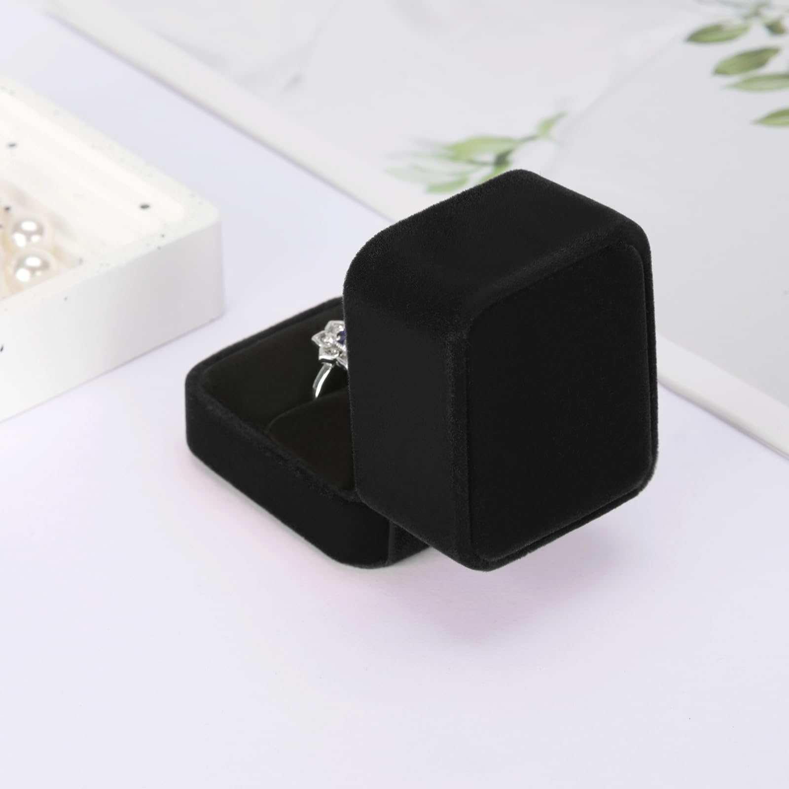 KUKUVR 2 Pieces Velvet Ring Gift Box, Small Ring Storage Boxes for Proposal Wedding Engagement Christmas Valentine's Day, Ring Earrings Stud Holder Display box for Woman Girl